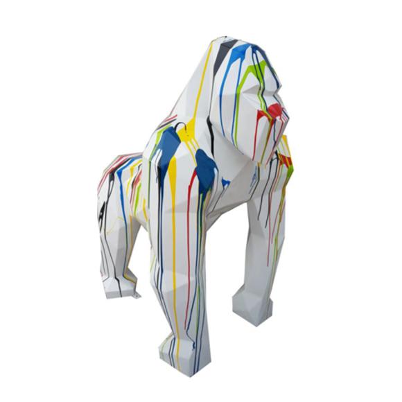 Decorative sculpture designed as a geometric gorilla in white with colorful patterns 128x178x118cm