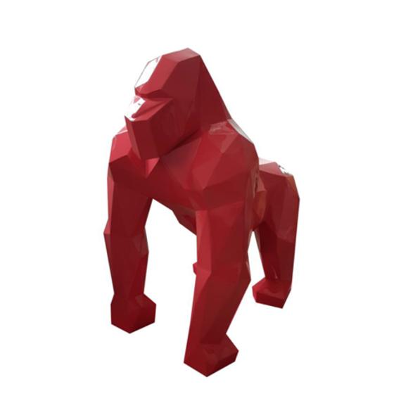 Decorative sculpture designed as a geometric red colored gorilla 128x78x118cm