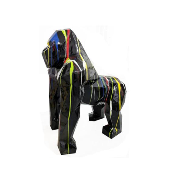 Decorative sculpture designed as a geometric black gorilla in colorful stripes 128x78x118cm