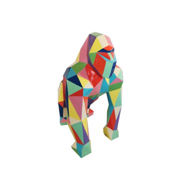 Decorative sculpture designed as a geometric gorilla in colorful rhombuses patterns 128x78cm