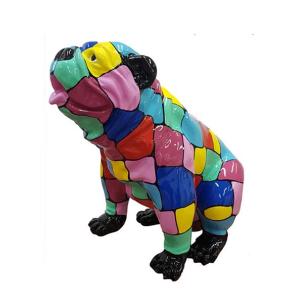 Decorative sculpture designed as a gloss sitting dog colored in square mosaic patterns 67x70cm