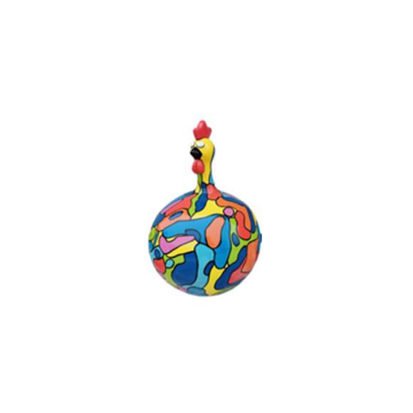 Abstract decorative sculpture designed as a round funny rooster in colorful random mosaic patterns 40cm
