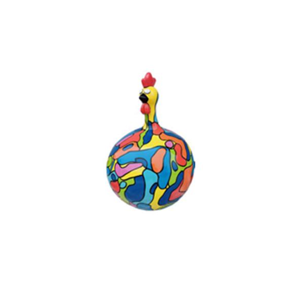 Abstract decorative sculpture designed as a round funny rooster in colorful random mosaic patterns 60cm