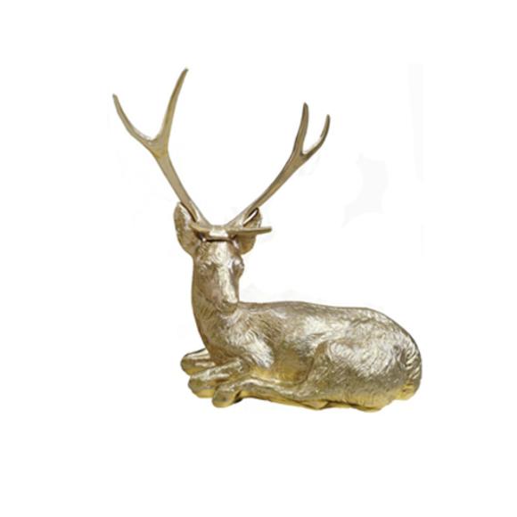 Decorative sculpture designed as a full light golden colored resting deer 75x75cm