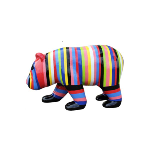 Multi-colored decorative sculpture of gloss bear figure with stripes 165x90cm sizes