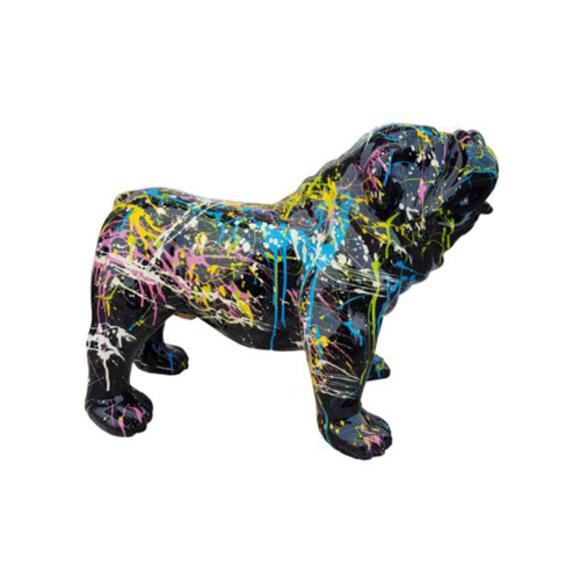 Decorative sculpture designed as a gloss black colored standing dog in colorful stripes 32x55cm
