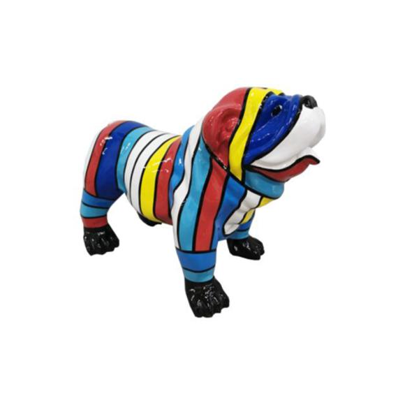 Decorative sculpture designed as a gloss standing dog painted in light colorful stripes 32x55cm