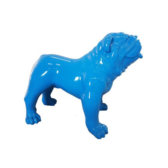Decorative sculpture designed as a gloss full blue colored standing dog 74x90cm