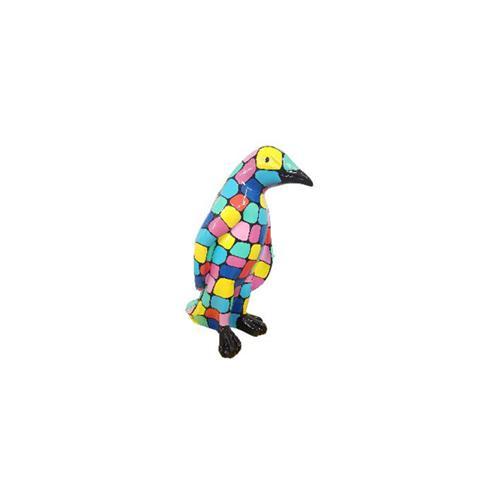 Decorative sculpture designed as a gloss standing penguin painted in colorful square mosaic patterns 40cm
