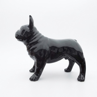 Decorative sculpture designed as a gloss full black colored standing dog 72x100cm