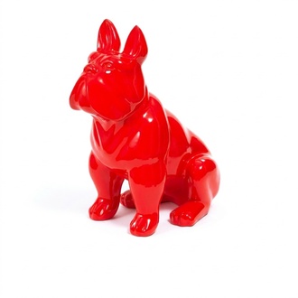 Abstract full red colored decorative sculpture designed as a sitting gloss dog 79cm