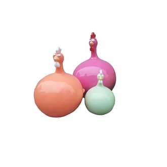 Decorative sculpture designed as a gloss bright colored funny round cartoon rooster 80cm