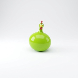 Full green colored gloss decorative sculpture designed as a round cartoon funny rooster 60cm