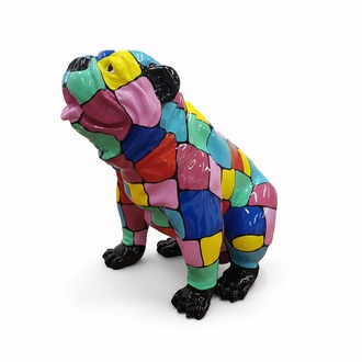 Abstract decorative sculpture designed as colorful sitting dog figure 67cm height (A767A)