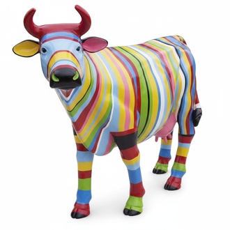 Decorative sculpture of abstract colorful gloss cow figure 147cm length (A672)