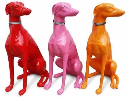 Abstract decorative garden sculpture designed as gloss colorful dog 80cm height