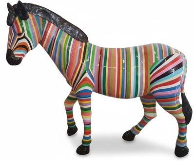Abstract gloss colorful stripes painted horse figurine 167cm height A752