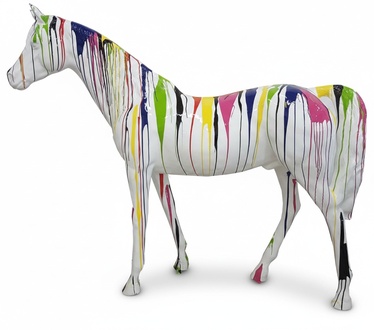 Full white painted gloss horse figure with colorful abstract stripes 190cm height A727B