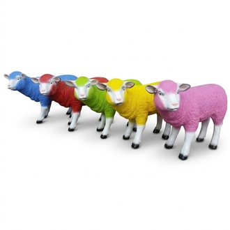 Abstract multi colored decorative garden sculpture designed as sheep 35 x 55cm