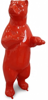 Full red painted gloss decorative bear sculpture 178cm height
