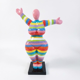 XXL decorative sculpture designed as a gloss gymnastic figure in colorful pink tones stripes 125cm