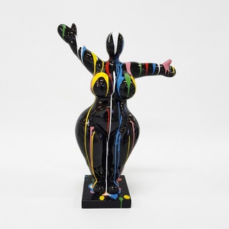 XXL full black gloss decorative sculpture designed as a gymnastic figure in colorful stripes 120cm