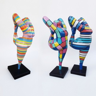 XXL decorative sculpture designed as a gloss gymnastic figure in colorful patterns 141cm