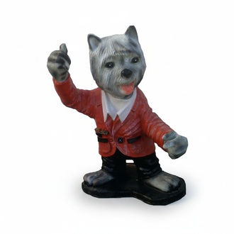 Decorative sculpture designed as a standing wolf cub in red suit 126cm
