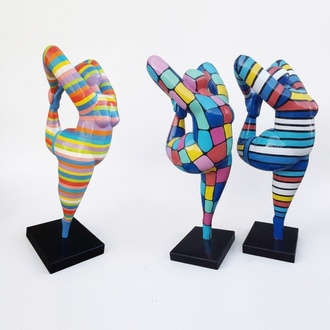 XXL decorative sculpture designed as a gloss gymnastic figure in colorful stripes 141cm
