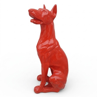 Full red colored decorative sculpture designed as gloss sitting doberman 80cm