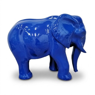 Abstract decorative sculpture designed as a gloss full blue colored sanding elephant 60x81cm