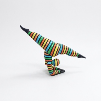 Abstract decorative sculpture designed as a gymnascit figure in colorful stripes 110cm