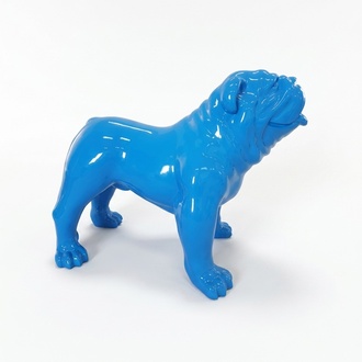 Decorative sculpture designed as a gloss full blue colored standing dog 74x90cm