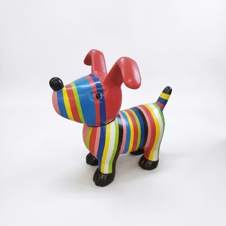 Decorative sculpture designed as a colorful puppy with stripes & pink ears 91cm
