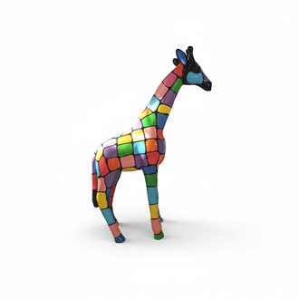 Abstract decorative sculpture designed as a gloss giraffe in colorful mosaic patterns 115cm