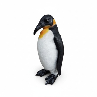 Decorative garden sculpture designed as a natural colored standing penguin with long beak 40cm