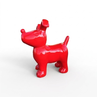 Abstract decorative sculpture designed as full red gloss colored puppy 91cm