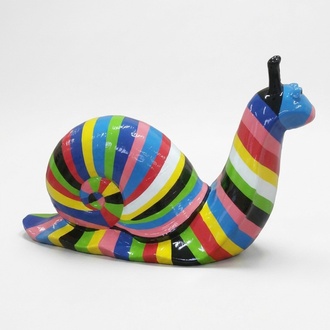 Abstract decorative sculpture designed as a gloss snail with multi-colored stripes 100cm