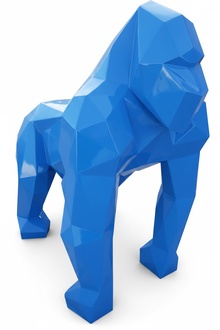 Abstract decorative sculpture designed as a geometric standing gorilla in full blue colored 128cm