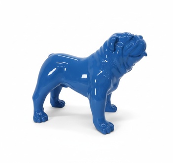 Abstract full blue colored decorative garden sculpture designed as gloss dog 90cm (A817)