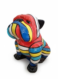 Decorative abstract sculpture designed as a sitting dog with colorful stripes 80cm (A701)