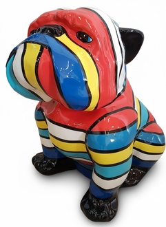 Decorative abstract sculpture designed as a sitting dog with colorful stripes 60cm (A700)