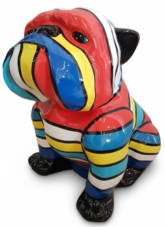 Decorative abstract sculpture designed as an sitting gloss dog with colorful stripes 20cm (A698)