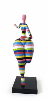 Abstract gloss decorative sculpture designed as gymnastic figure in colorful stripes 130cm A162A