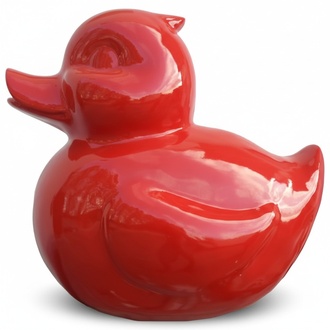 Abstract decorative sculpture designed as full red colored gloss duckling 60cm