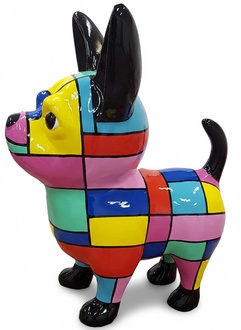 Abstract decorative sculpture designed as colorful puppy with patterns 55 cm A763