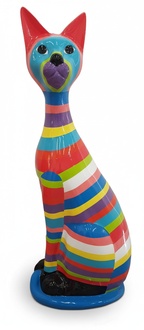 Abstract decorative sculpture designed as standing colorful gloss cat 98 cm height A745