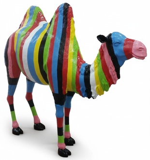 Decorative sculpture of abstract stripes colored camel figure 210cm length