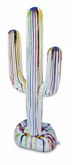 Decorative sculpture of white cactus colored with abstract stripes 185cm height