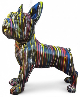 Full black painted gloss bulldog figurine with abstract stripes 178 cm length A704